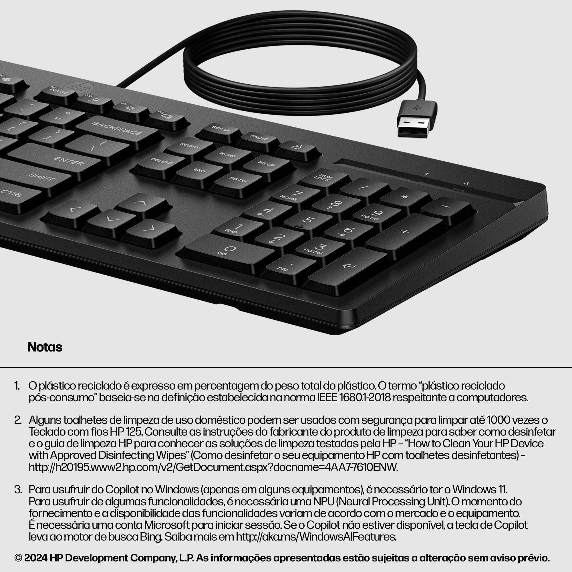 Teclado HP 125 G2 (Plunger key switch - Tamanho completo - USB - Preto) — miniatura 7