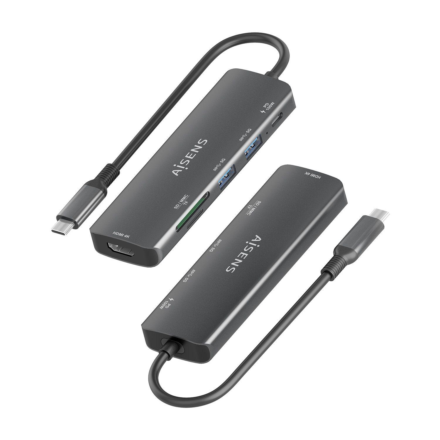 Hub USB-C AISENS ASUC-6P023-GR (0,15 m - Cinzento), miniatura 3