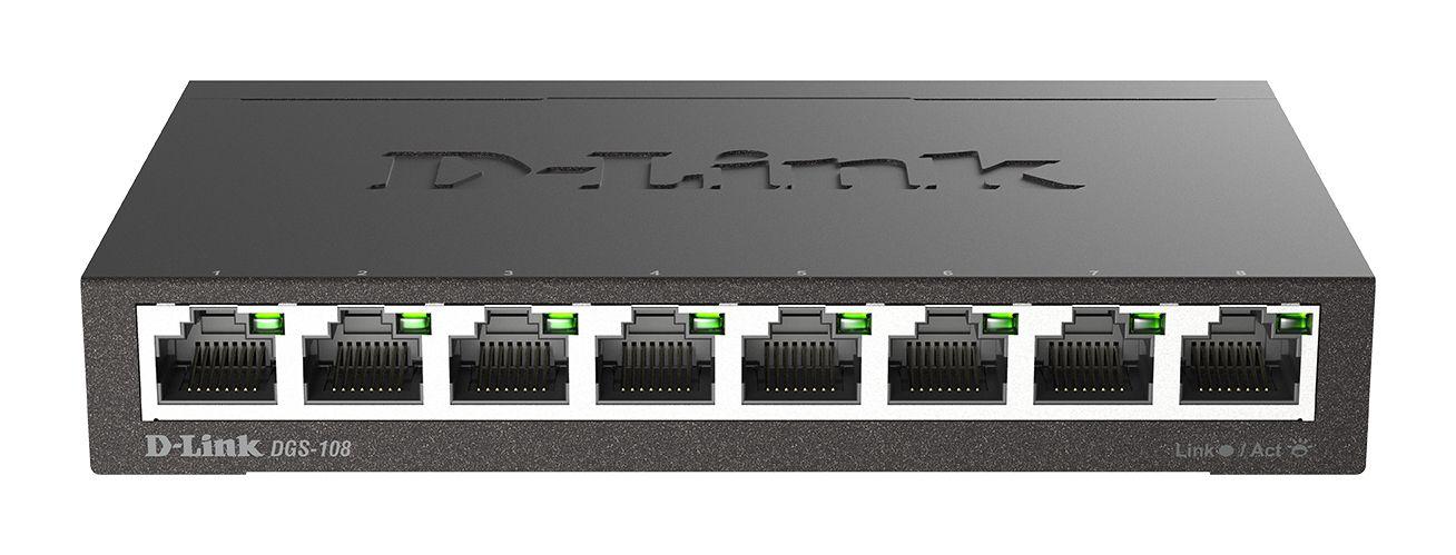 Switch de Rede D-LINK DGS-108 (Gigabit Ethernet - 10/100/1000 Mbps - 0,192 MB - Preto)