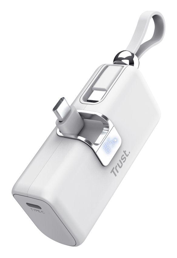 Bateria Externa TRUST Pacto 26105 (5000 mAh - 18 W - USB Type-C - Branco)