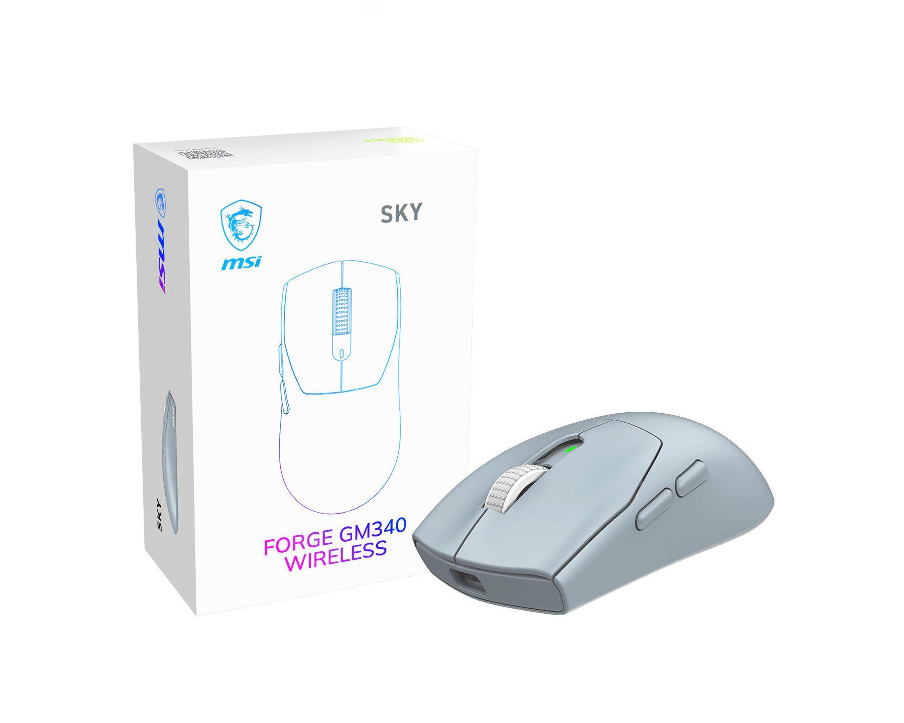 Rato MSI Forge GM340 Wireless Sky (Ambidestro - 12000 DPI - Ótico - Azul-claro)