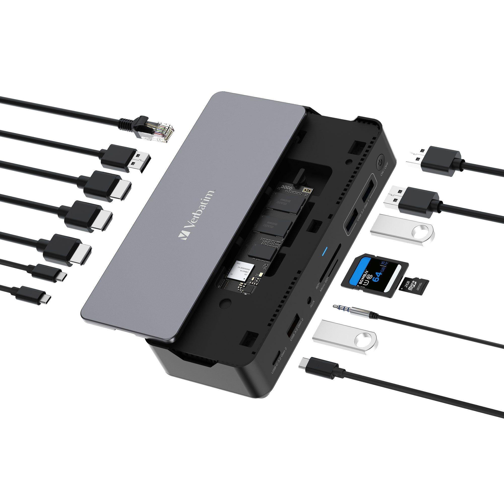 Dock USB-C VERBATIM CDS-15SSD (Windows 10, Windows 11 - Preto e Cinzento), miniatura 4