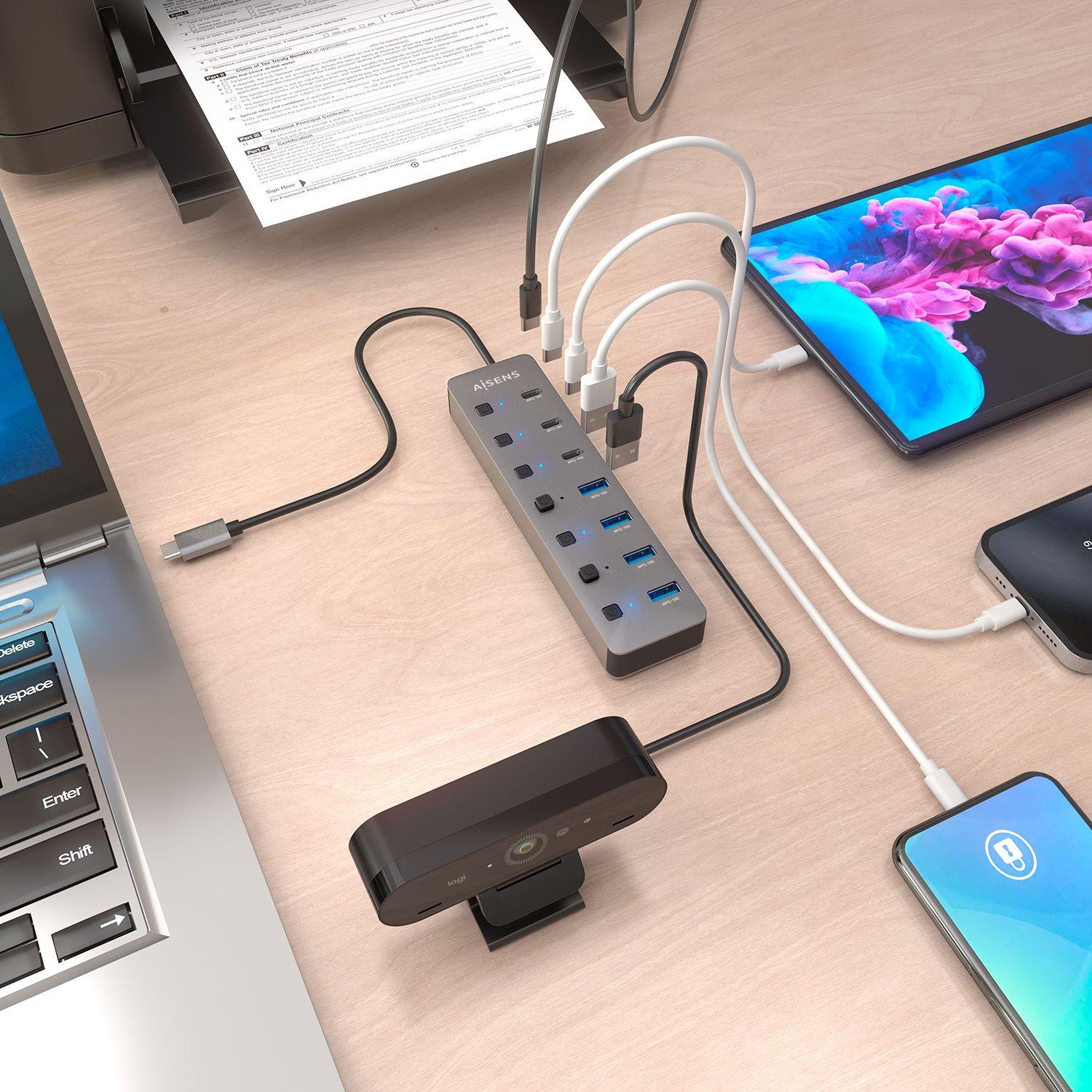 Hub USB-C AISENS ASUC-8P044-GR (0,3 m - Cinzento), miniatura 6