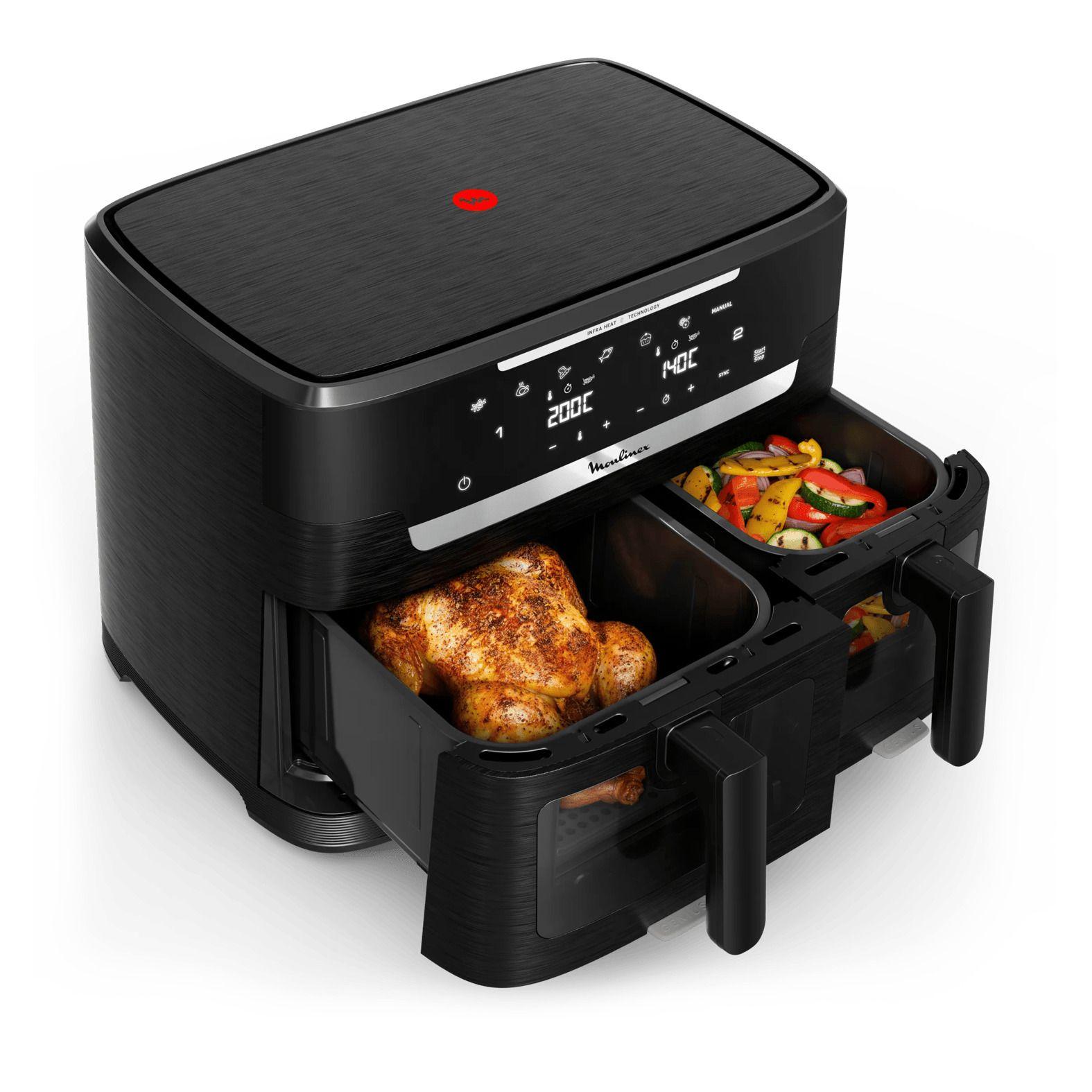 Fritadeira sem Óleo MOULINEX Ever Fry Dual XXL InfraHeat EZ9478F0 (2700 W - Toque - Altura 33 cm - Preto)