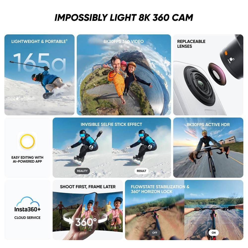 Câmara de Ação INSTA360 X4 Air Standard Bundle (USB Tipo-C, entrada microSD - Preto) — miniatura 3