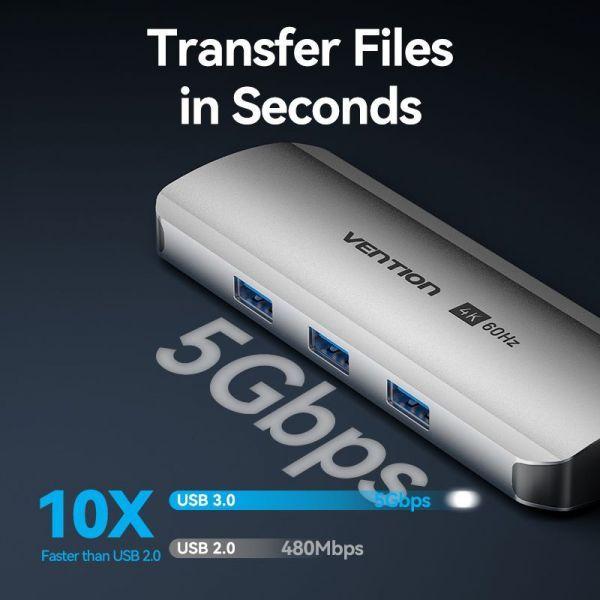 Dock USB-C Multiporta VENTION TQKHB (Prateado), miniatura 5