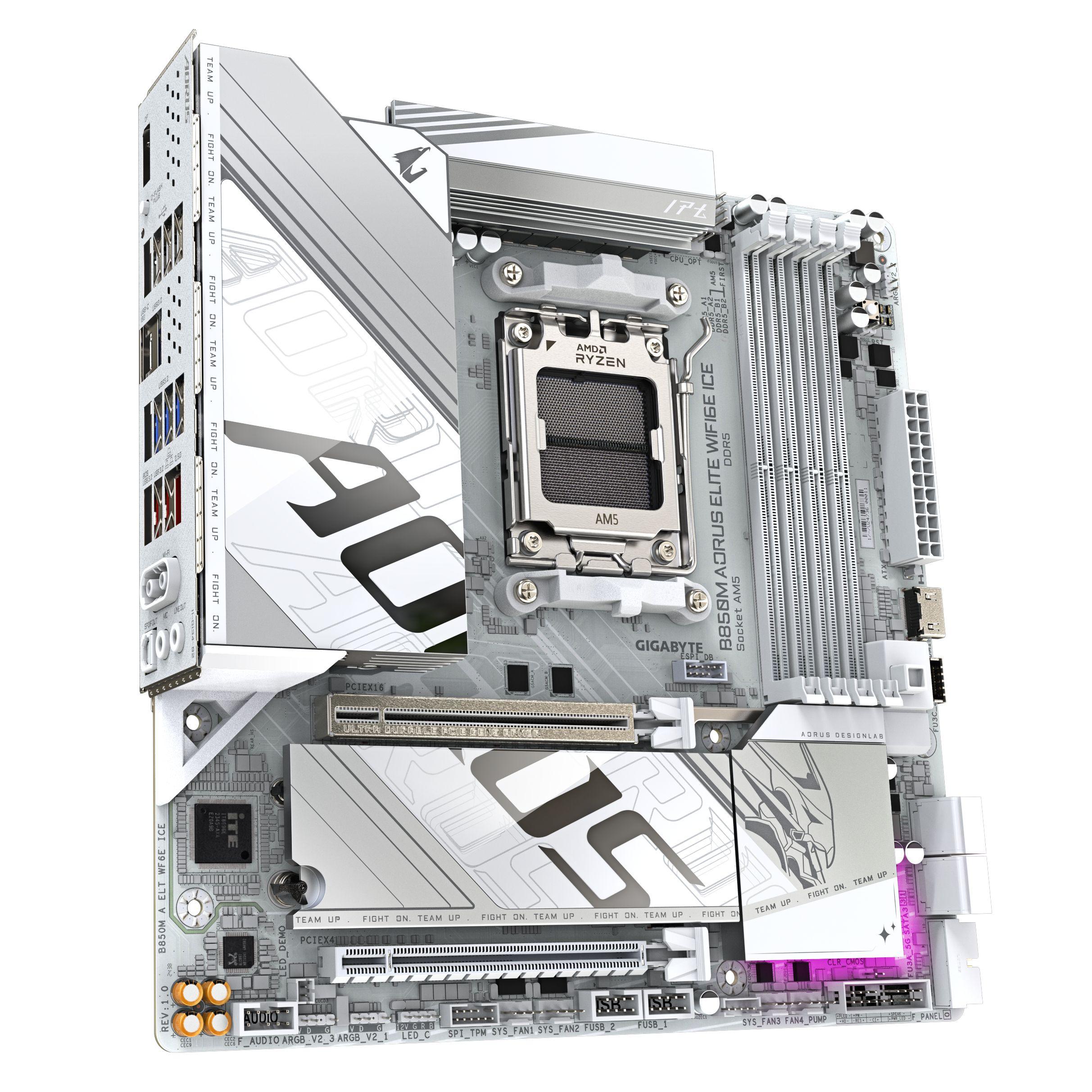 Motherboard GIGABYTE B850M AORUS ELITE WIFI6E ICE (AM5 - Micro-ATX - Dois canais - Branco), miniatura 3