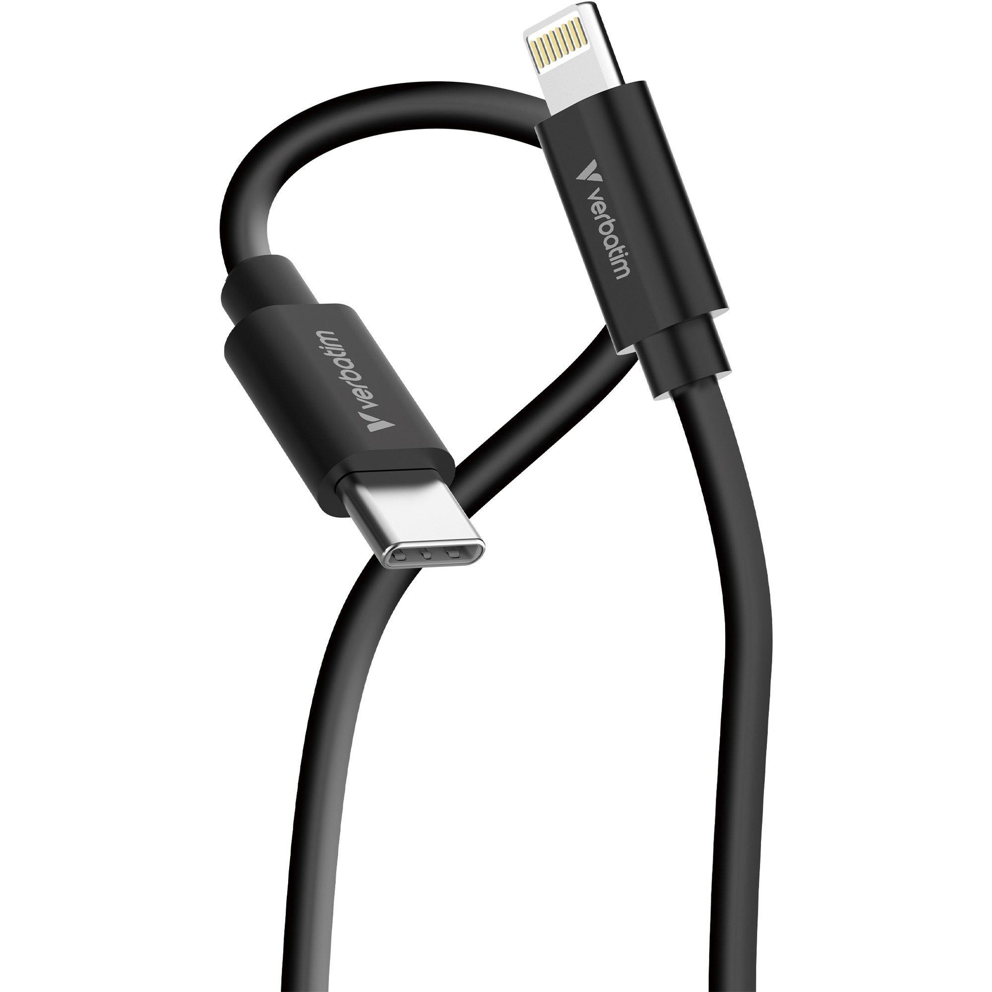 Cabo USB-C para Lightning VERBATIM 32392 (1 m - Lightning macho - USB-C macho - Branco e Preto)