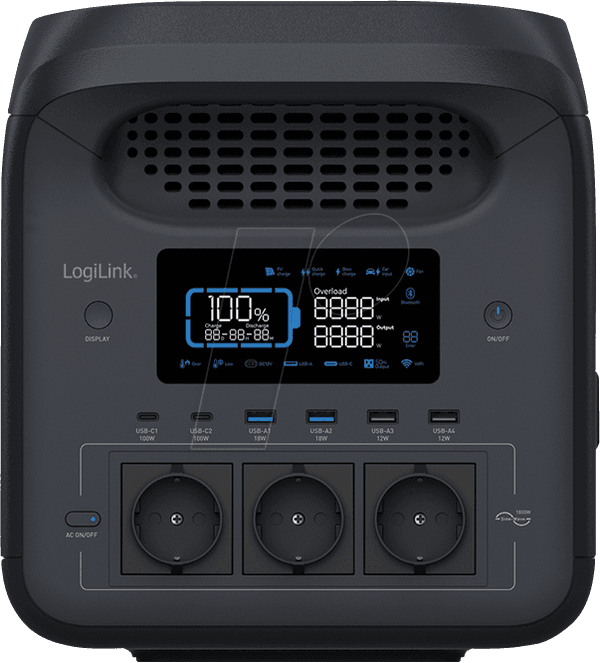 Estação de Energia Portátil LOGILINK PPS1800 (1800 W - LiFePO4 - Preto), miniatura 3