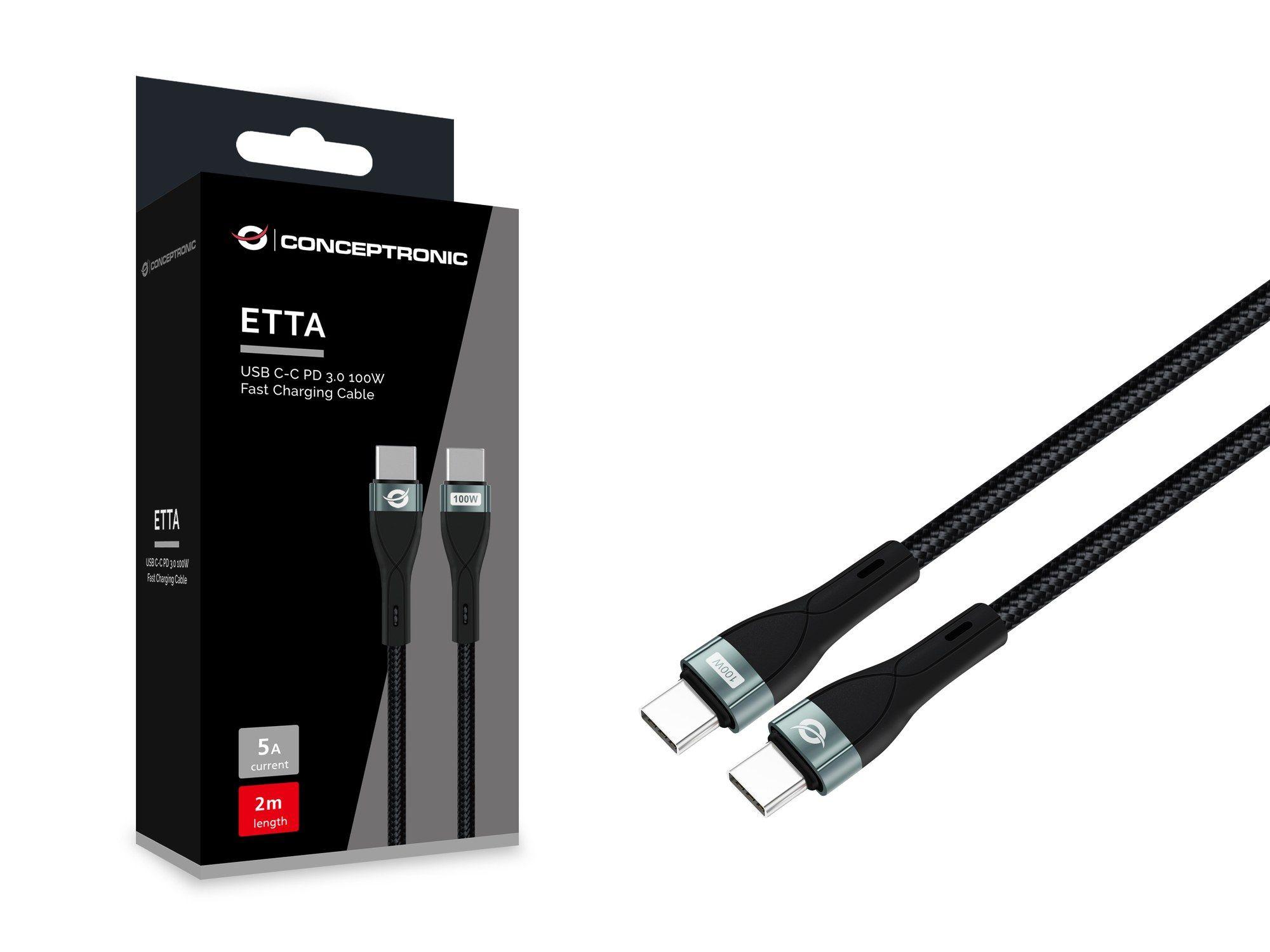 Cabo USB-C CONCEPTRONIC ETTA01B20 (2 m - USB C - Preto) — miniatura 3