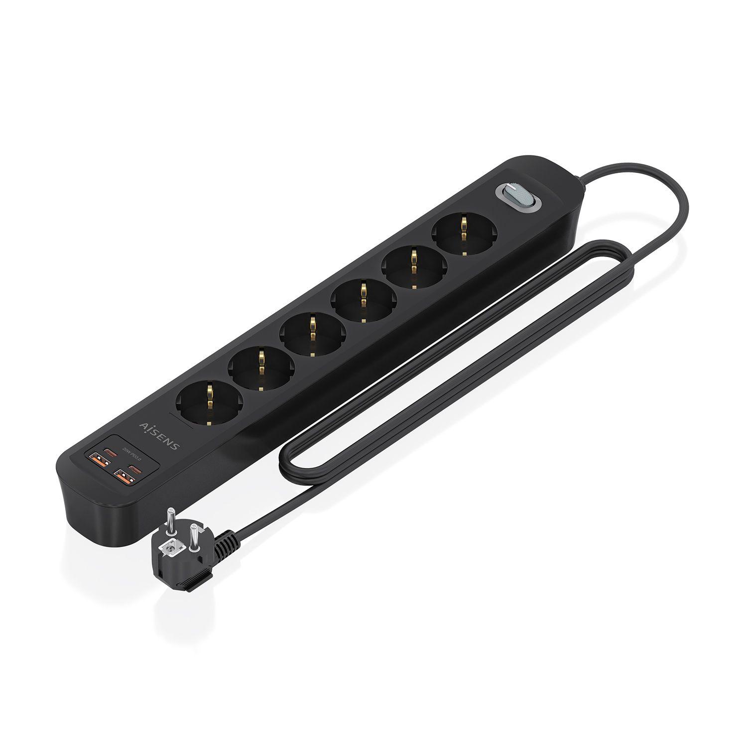 Bloco de Tomadas AISENS ASPS-2A2C17-BK (1,4 m - Tipo F - Preto)