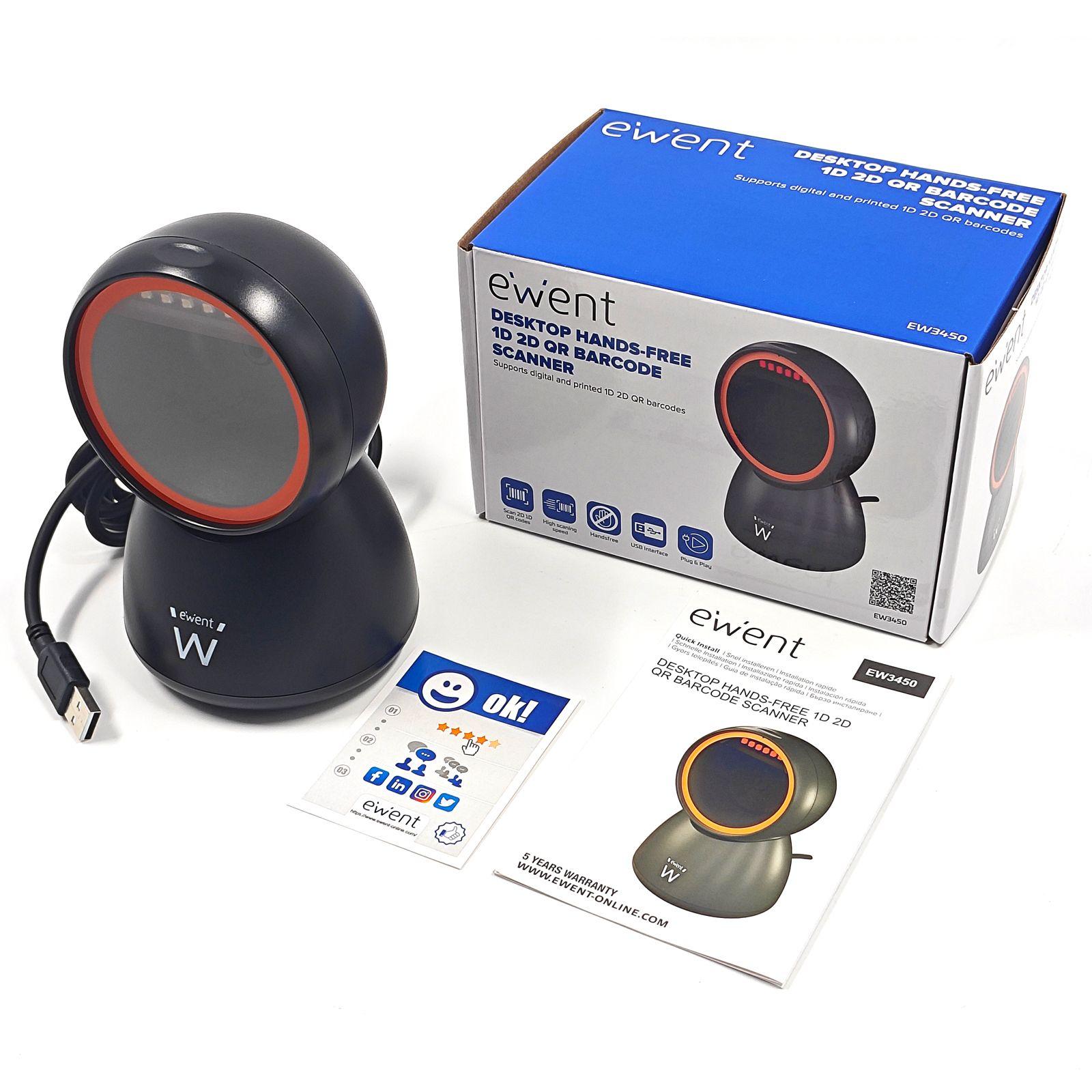 Leitor de Códigos de Barras Fixo EWENT EW3450 (Com fios - USB - Preto) — miniatura 5