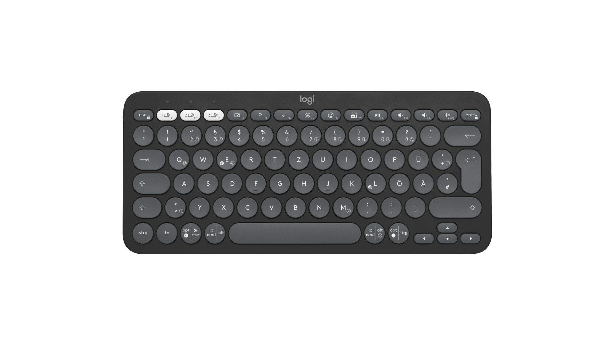 Teclado LOGITECH Pebble Keys 2 K380s (Alemão - Teclas tesoura - Mini - Grafite)