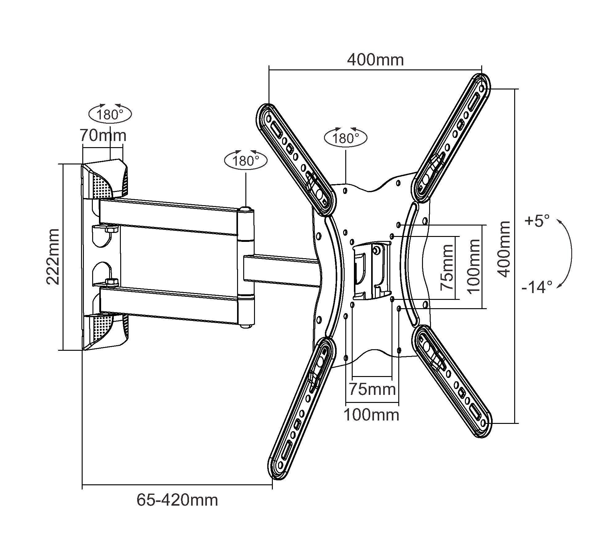 Suporte de Parede Articulado para TV EQUIP 650407 (13"-55" - VESA 400x400 - 30 kg - Preto), miniatura 4