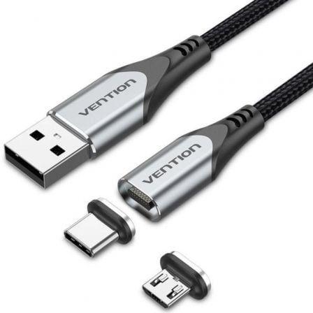 Cabo USB Magnético VENTION CQMHD (0,5 m - Micro USB Type-B/USB Type-C - USB-A - Cinzento e Preto)