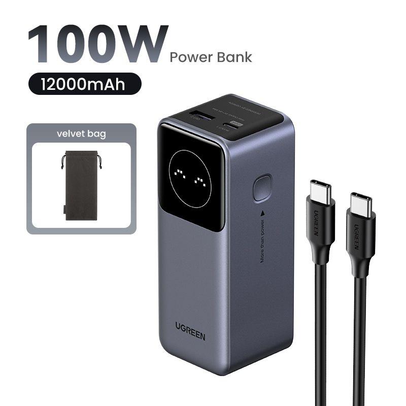 Powerbank UGREEN Nexode PB724 (12000mAh - Tomada, USB-C - Cinza)