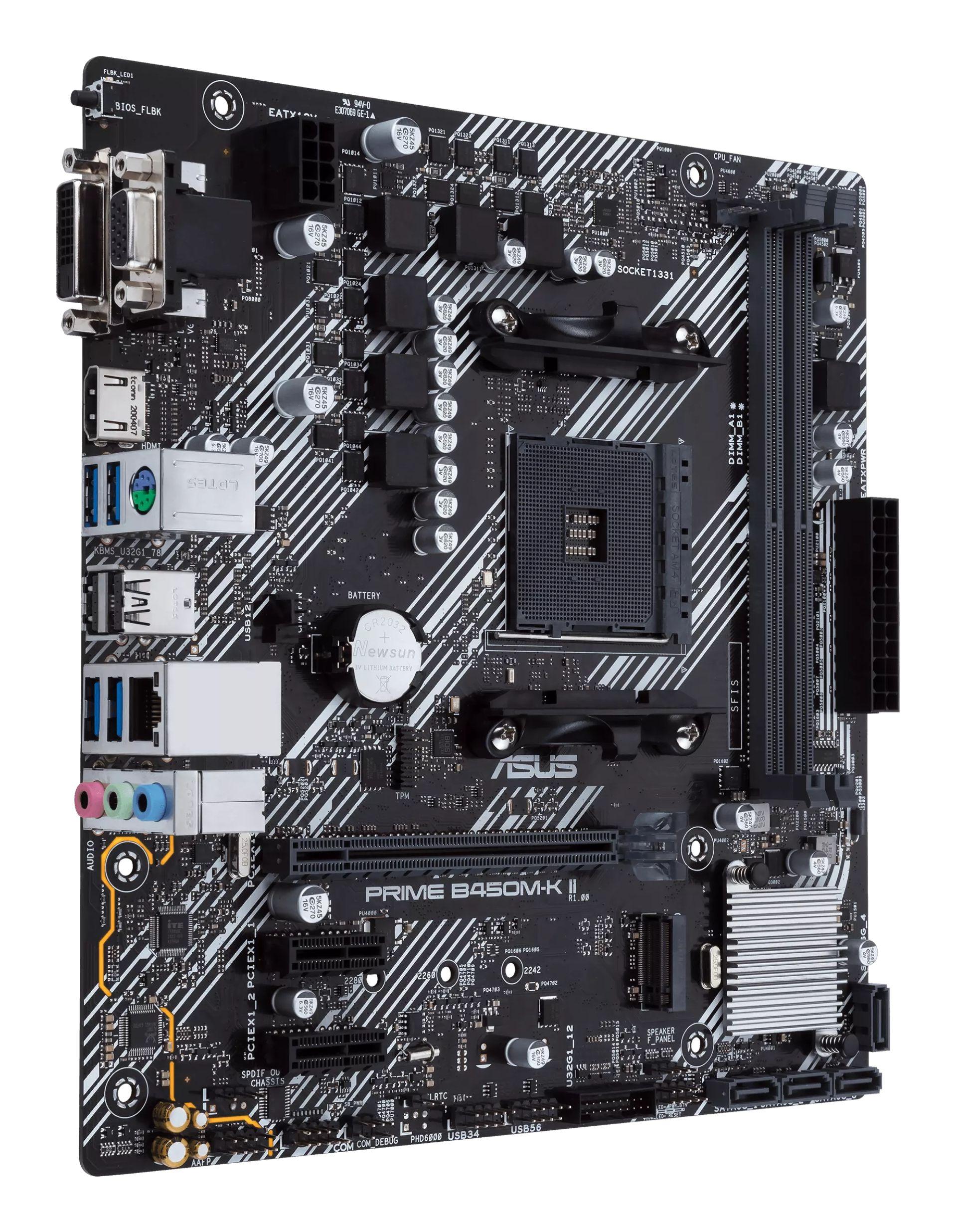 Motherboard ASUS PRIME B450M-K II (AM4 - micro ATX - DDR4-SDRAM - Preto e Cinzento), miniatura 3