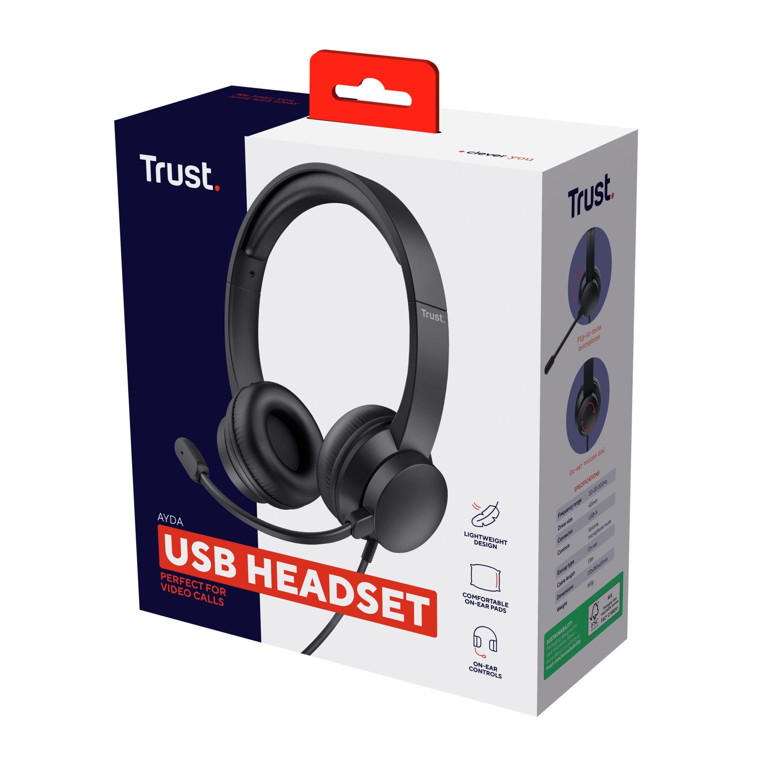 Headset TRUST Ayda USB (Binaural - Com fios - Supra-aural - Preto) — miniatura 6