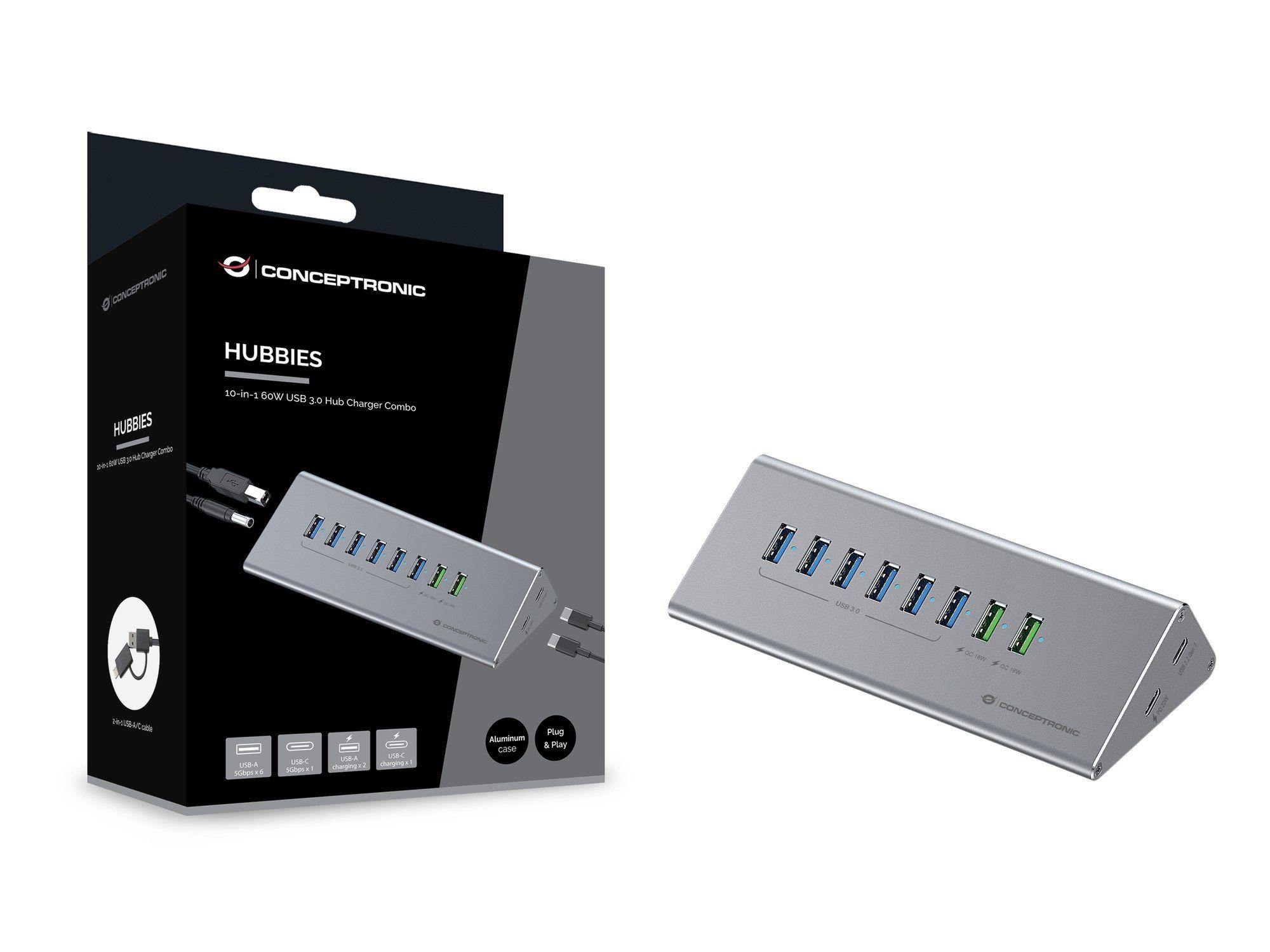 Hub USB CONCEPTRONIC HUBBIES18G (1 m - Cinzento) — miniatura 3