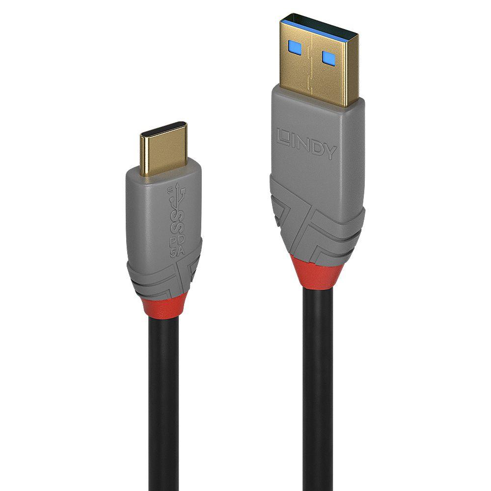 Cabo USB LINDY 36912 (1,5 m - USB A - USB C - Preto/Cinzento)