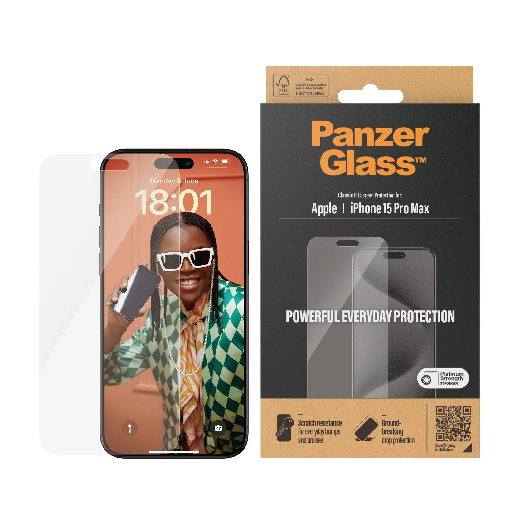 Película de Proteção de Ecrã PANZERGLASS Classic Fit para iPhone 15 Pro Max (Apple iPhone 15 Pro Max - Apple - Transparente) — miniatura 2