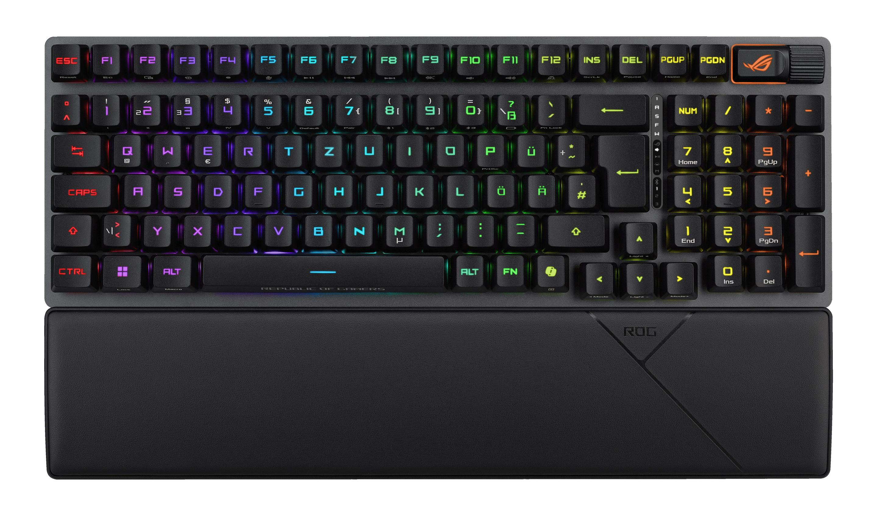 Teclado ASUS ROG Strix Scope II 96 RX Wireless (Teclas óticas - 96% - USB + RF Wireless + Bluetooth - Preto)