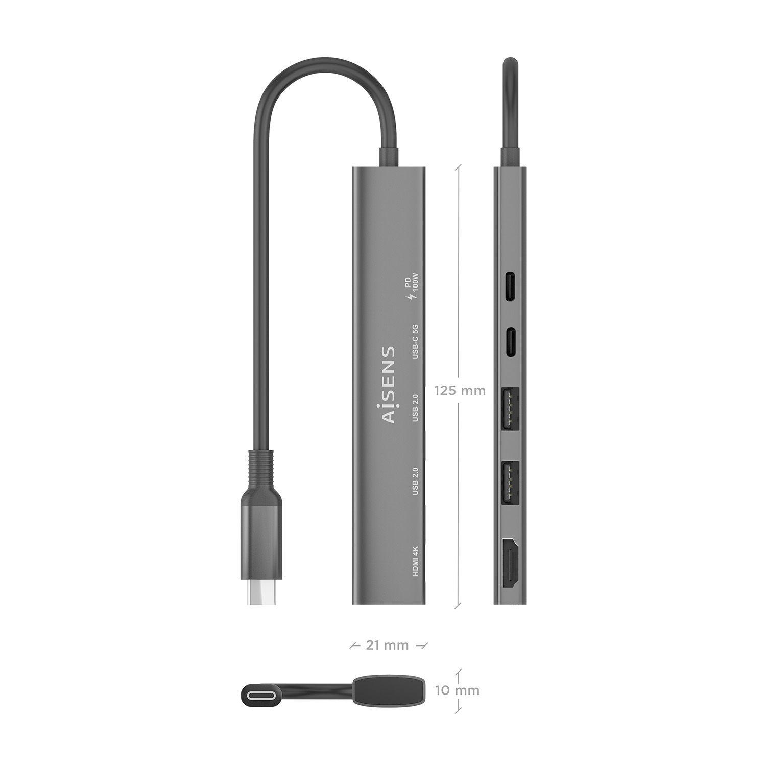 Dock USB-C AISENS ASUC-5P022-GR (0,15 m - Cinzento), miniatura 4