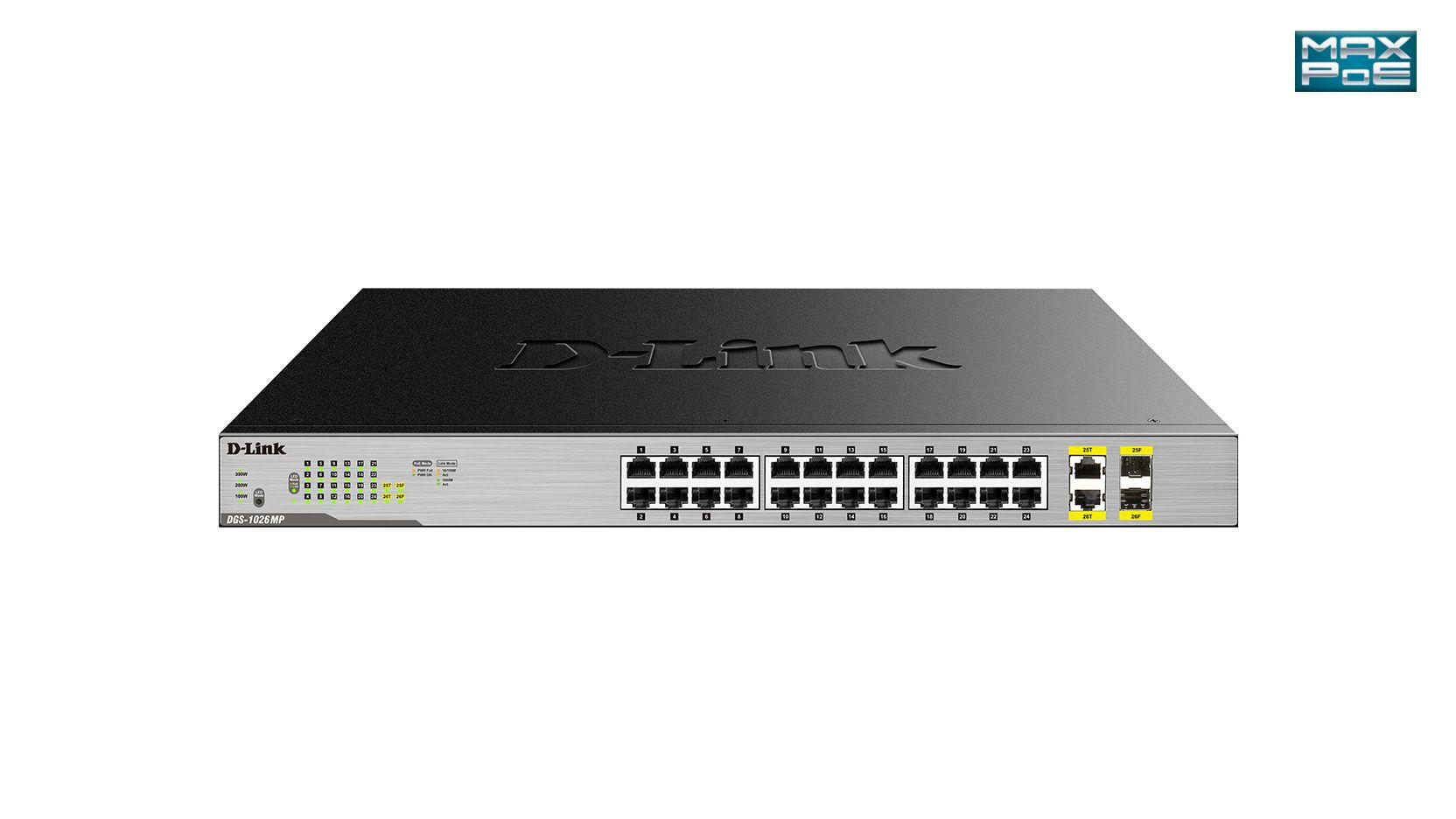 Switch D-LINK DGS-1026MP (Gigabit Ethernet - 0,512 MB - 52 Gbit/s - Preto e Cinzento)
