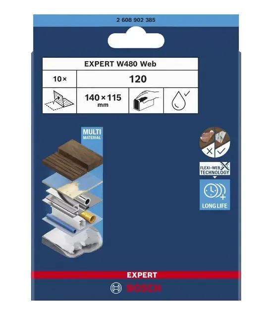 Folhas Abrasivas Manuais BOSCH EXPERT W480 Web 1/4 (115 x 140 mm), miniatura 2