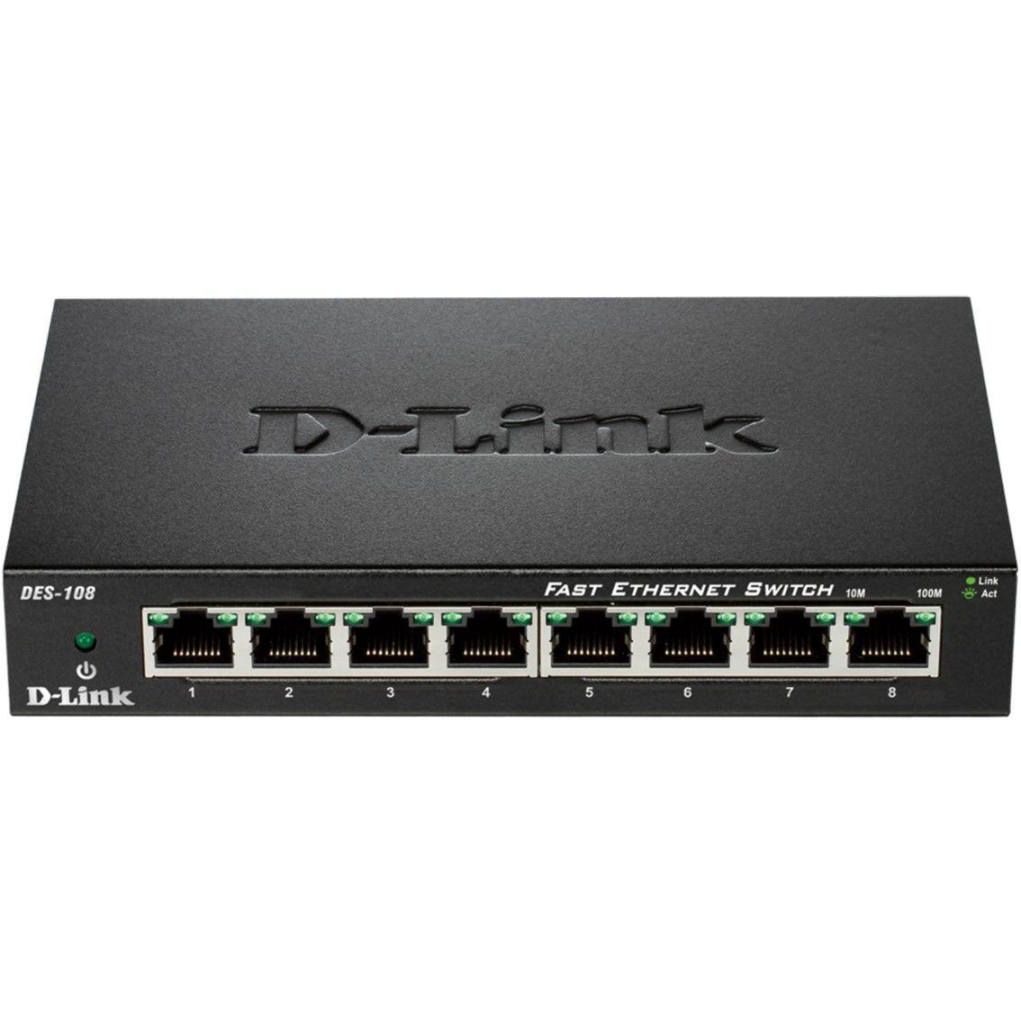 Switch D-LINK DES-108 (RJ-45 - 10/100 Mbps - 0,768 MB - Preto), miniatura 2
