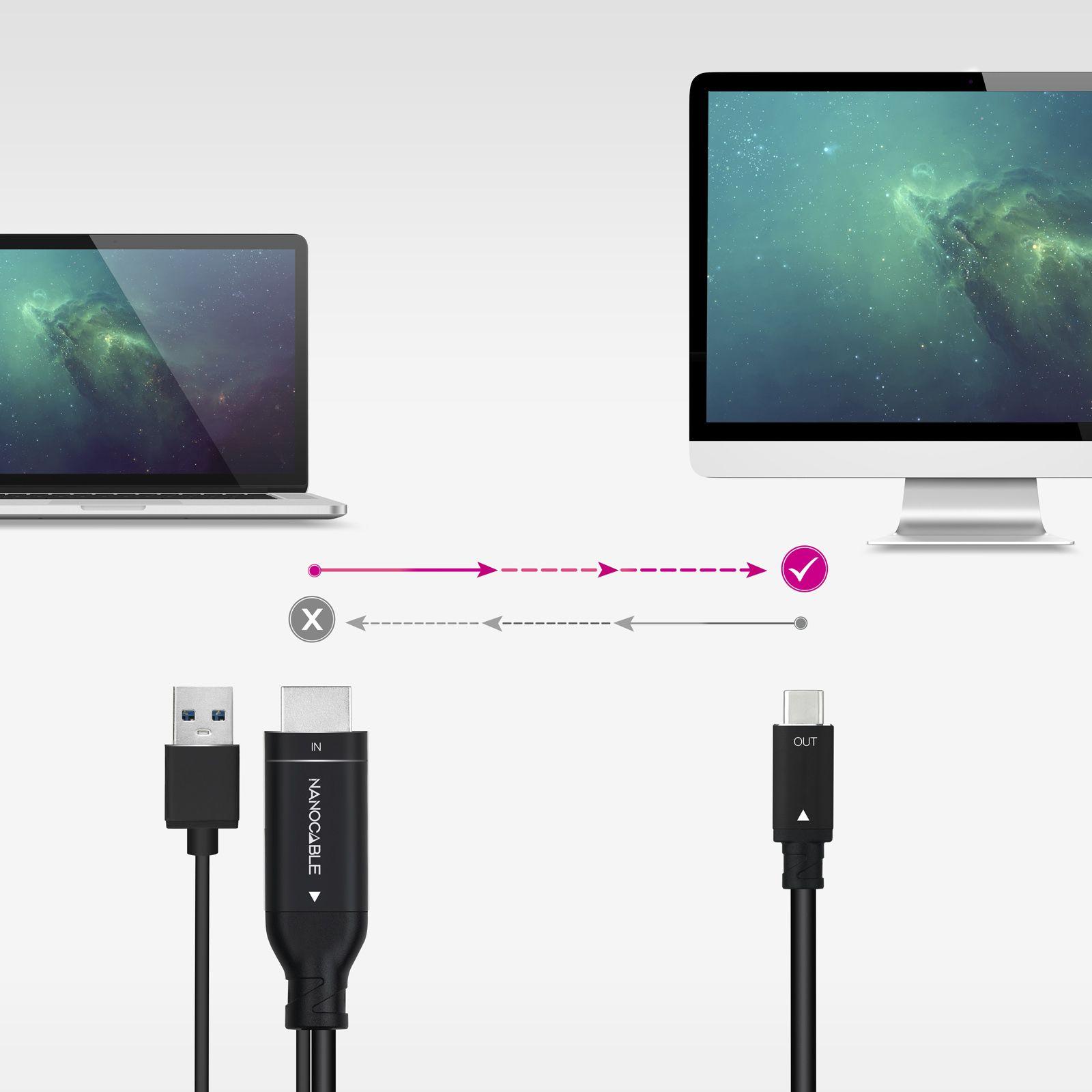 Cabo Conversor HDMI para USB-C NANOCABLE 10.15.4354 (1,8 m - USB Type-C - HDMI + USB Type-A - Preto) — miniatura 5