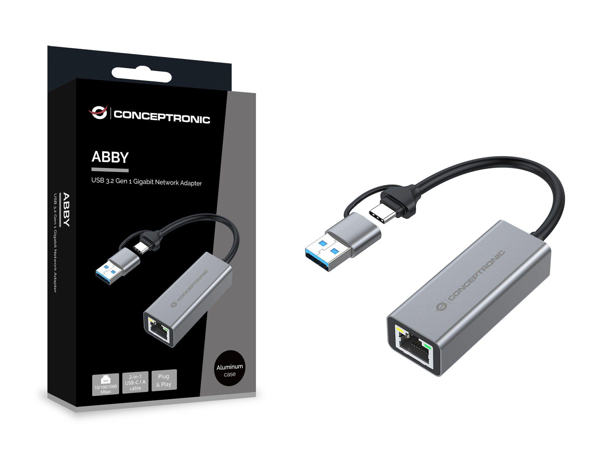 Adaptador de Rede USB CONCEPTRONIC ABBY08G (1 x RJ-45 - USB Type-A/USB Type-C - Cinzento), miniatura 5