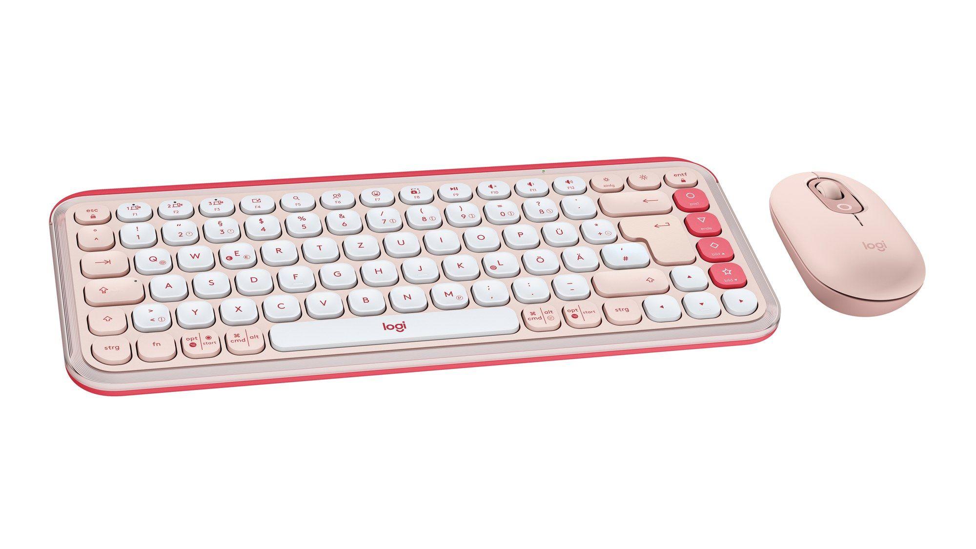 Conjunto de Teclado e Rato LOGITECH POP Icon Combo (Alemão - Teclas de tesoura - Mini - Branco e Rosa), miniatura 2