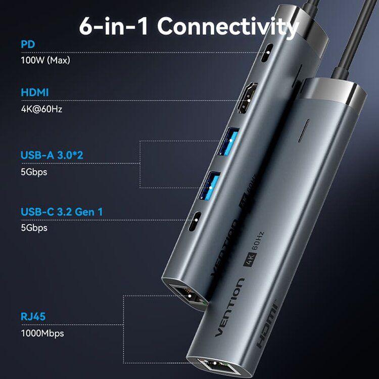 Dock USB-C VENTION TGNHB (0,15 m - Cinzento), miniatura 3