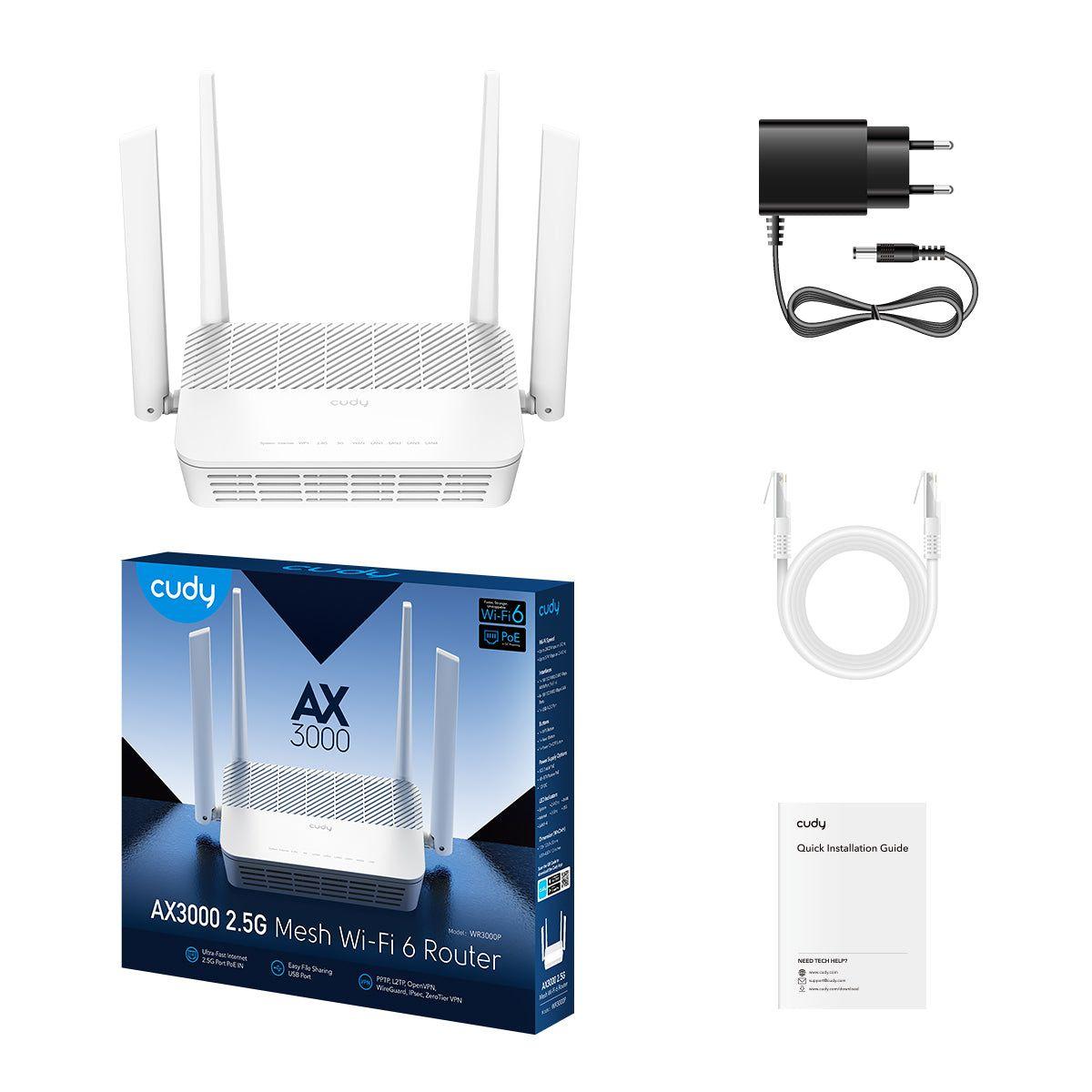 Router CUDY WR3000P (Wi-Fi 6 - 2402 Mbit/s - Dual-band - Branco) — miniatura 3