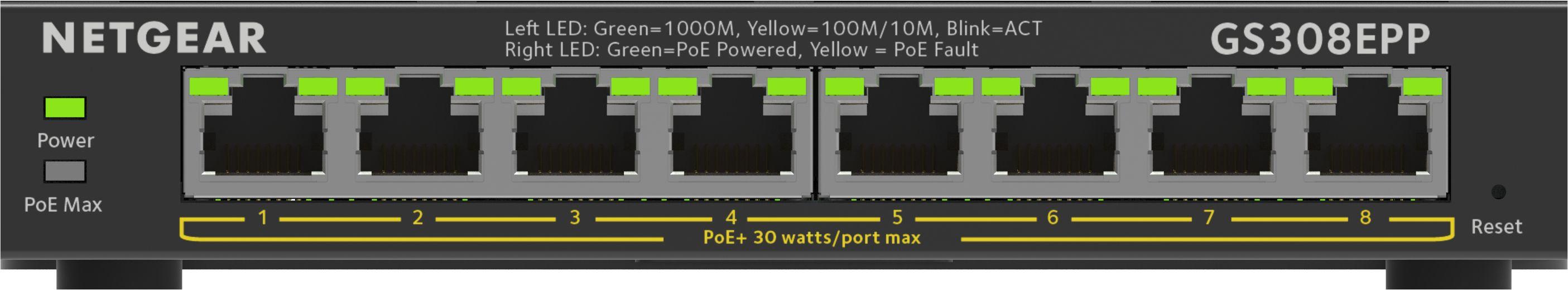 Switch NETGEAR GS308EPP (Gigabit Ethernet - 1000 Mbit/s - 16 Gbit/s - Preto) — miniatura 2