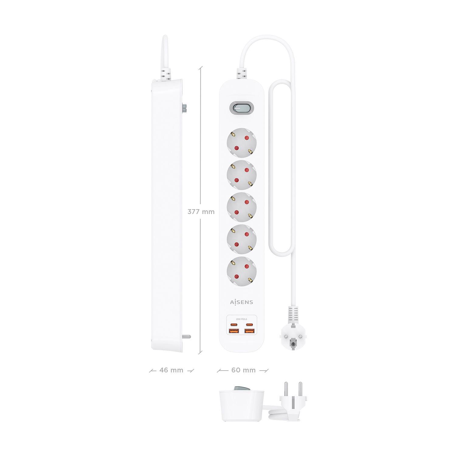Bloco de Tomadas AISENS ASPS-2A2C14-W (Cobre - Branco), miniatura 4