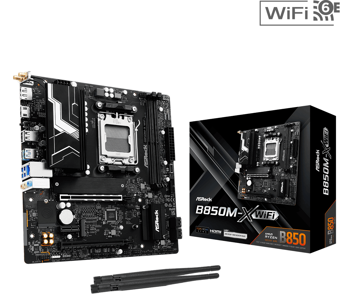 Motherboard ASROCK B850M Rock WiFi (AM5 - Micro-ATX - Duplo canal)