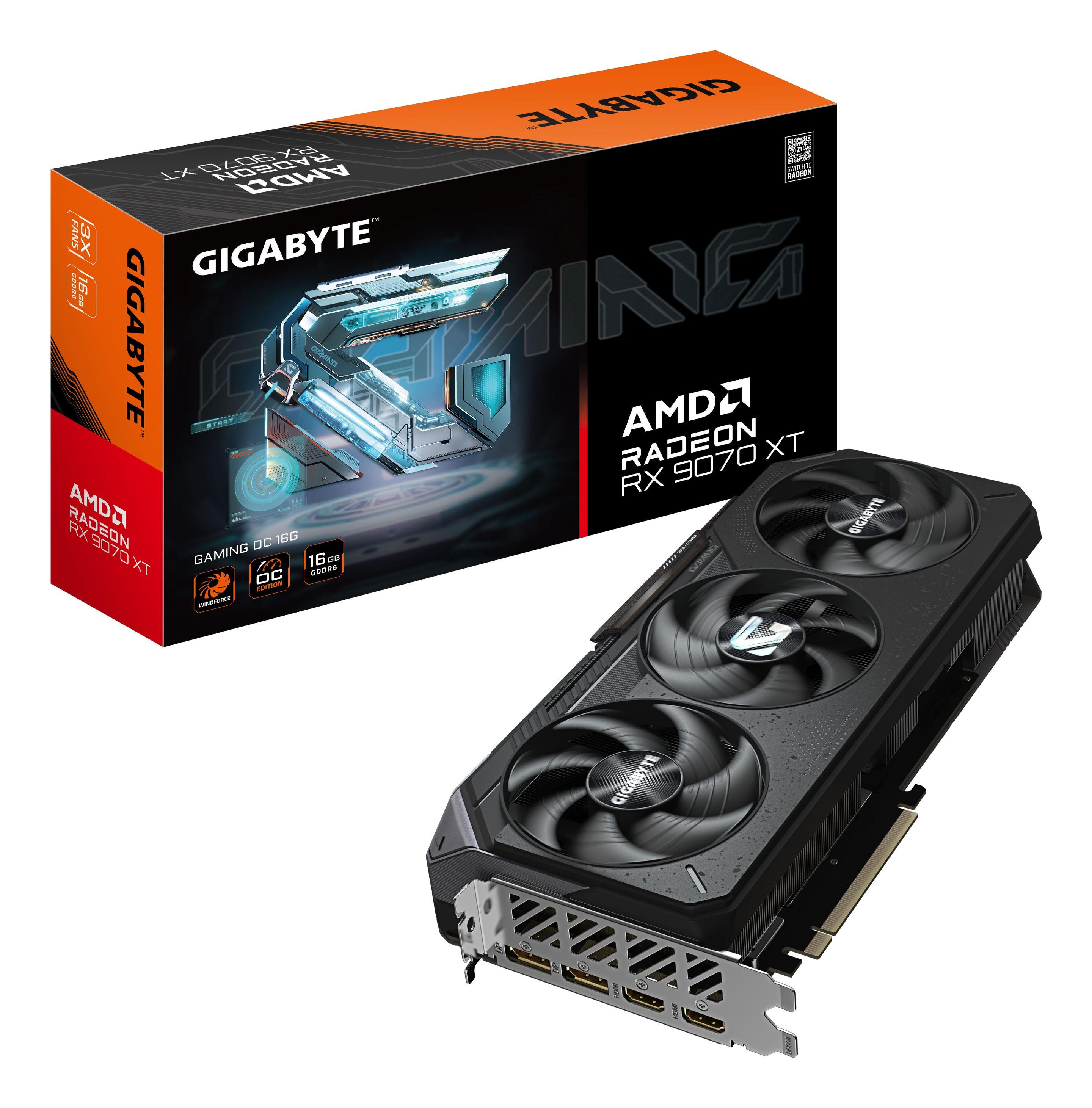Placa Gráfica GIGABYTE Radeon RX 9070 XT GAMING OC 16G (Radeon RX 9070 XT - 20 Gbps - 16 GB - Preto)