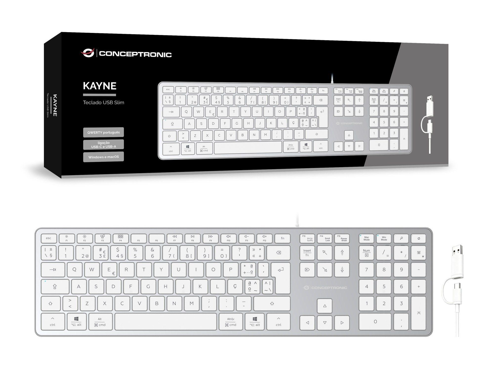 Teclado CONCEPTRONIC KAYNE02WPT (Português - Tamanho completo - USB - Branco) — miniatura 2