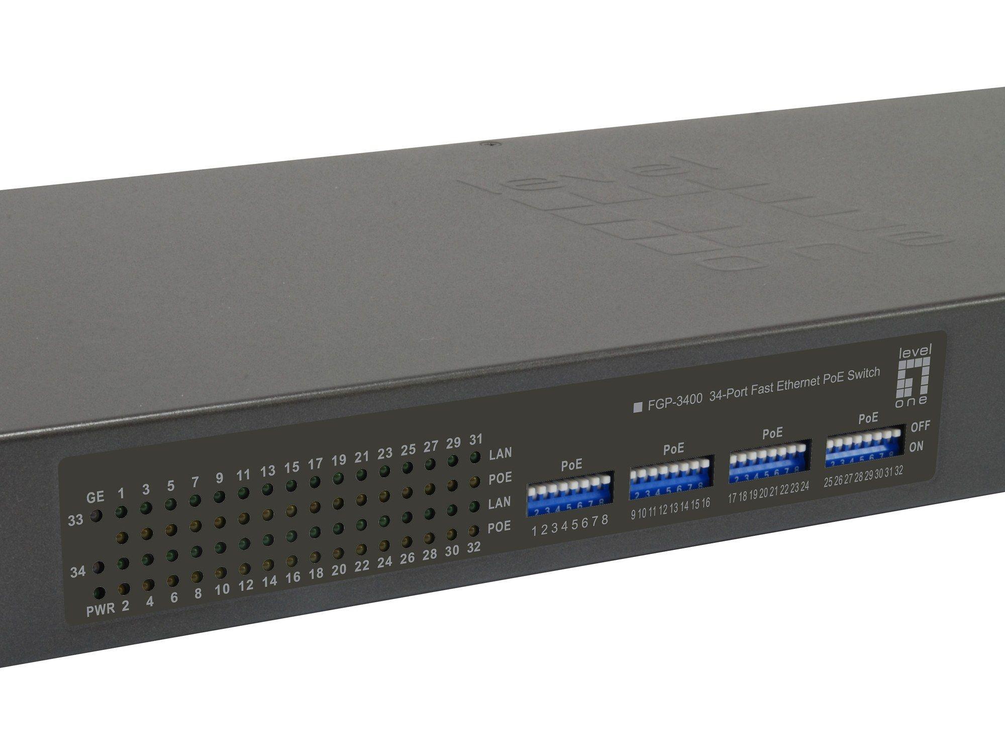 Switch de Rede LEVELONE FGP-3400W250 (Fast Ethernet - 8 MB - 10,4 Gbit/s - Preto), miniatura 2