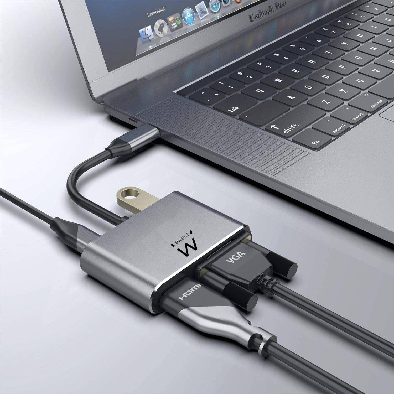 Adaptador USB-C EWENT EW9700 (0,15 m - HDMI + VGA - Preto), miniatura 4