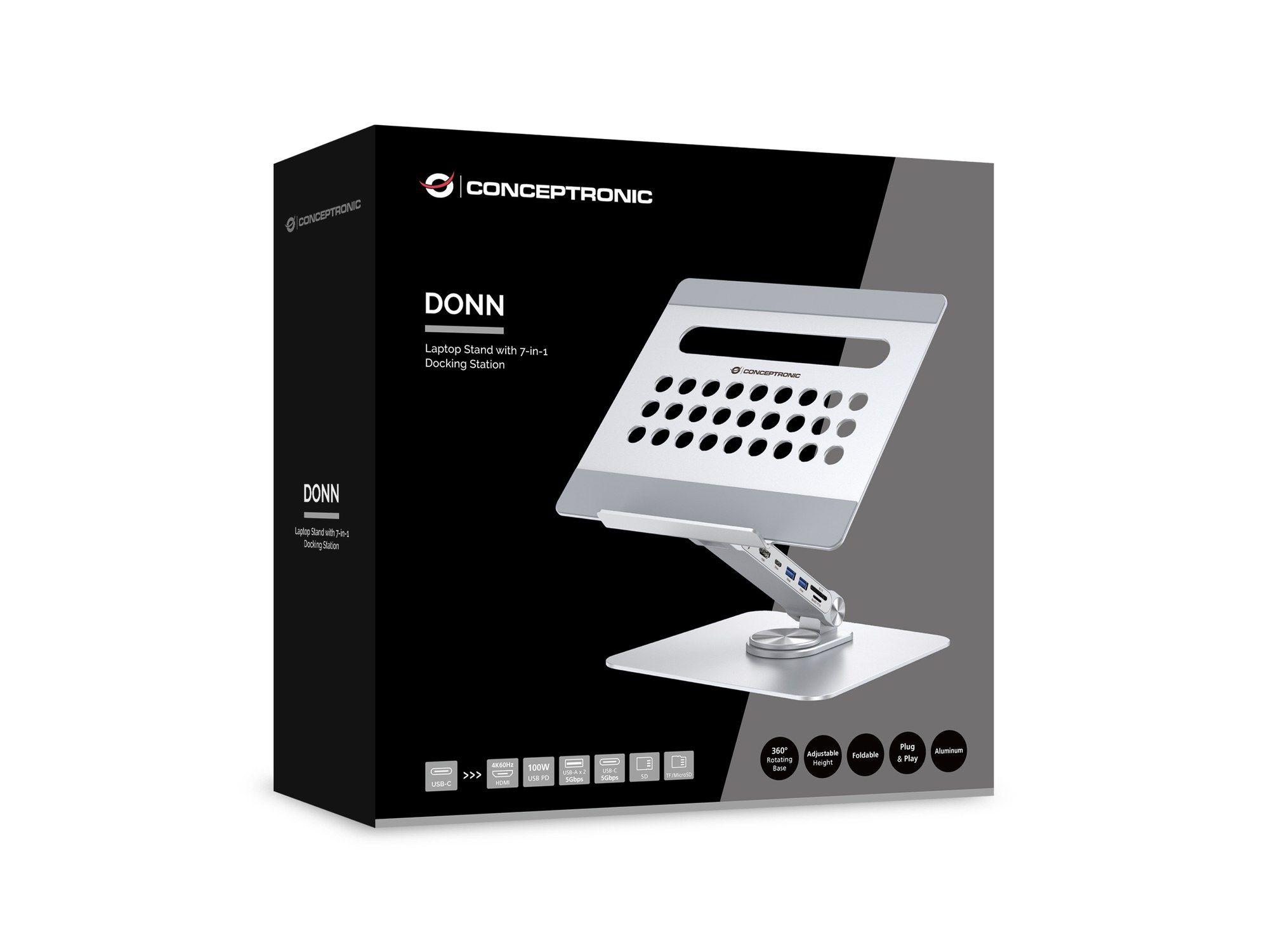 Suporte para Portátil com Docking Station CONCEPTRONIC DONN27G (40 cm - Prateado), miniatura 8