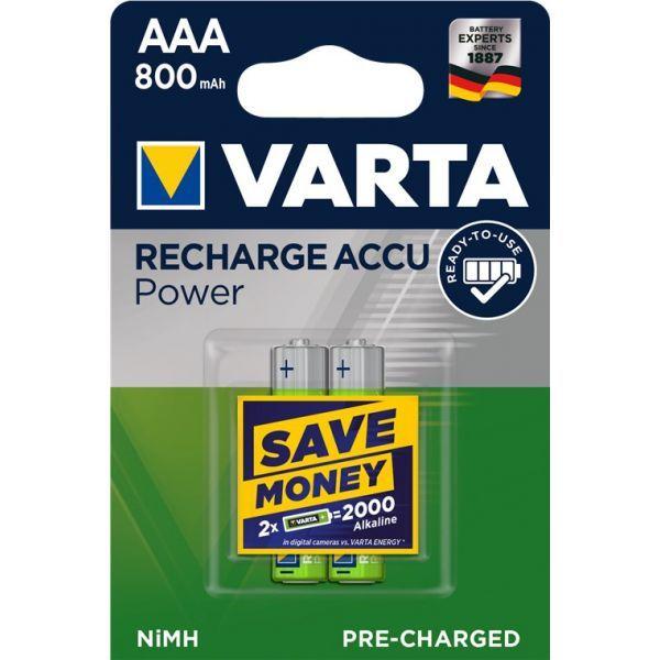 Pilhas Recarregáveis VARTA Akku RECHARGE Power AAA HR03 800mAh 2St. (Dourado e Verde)
