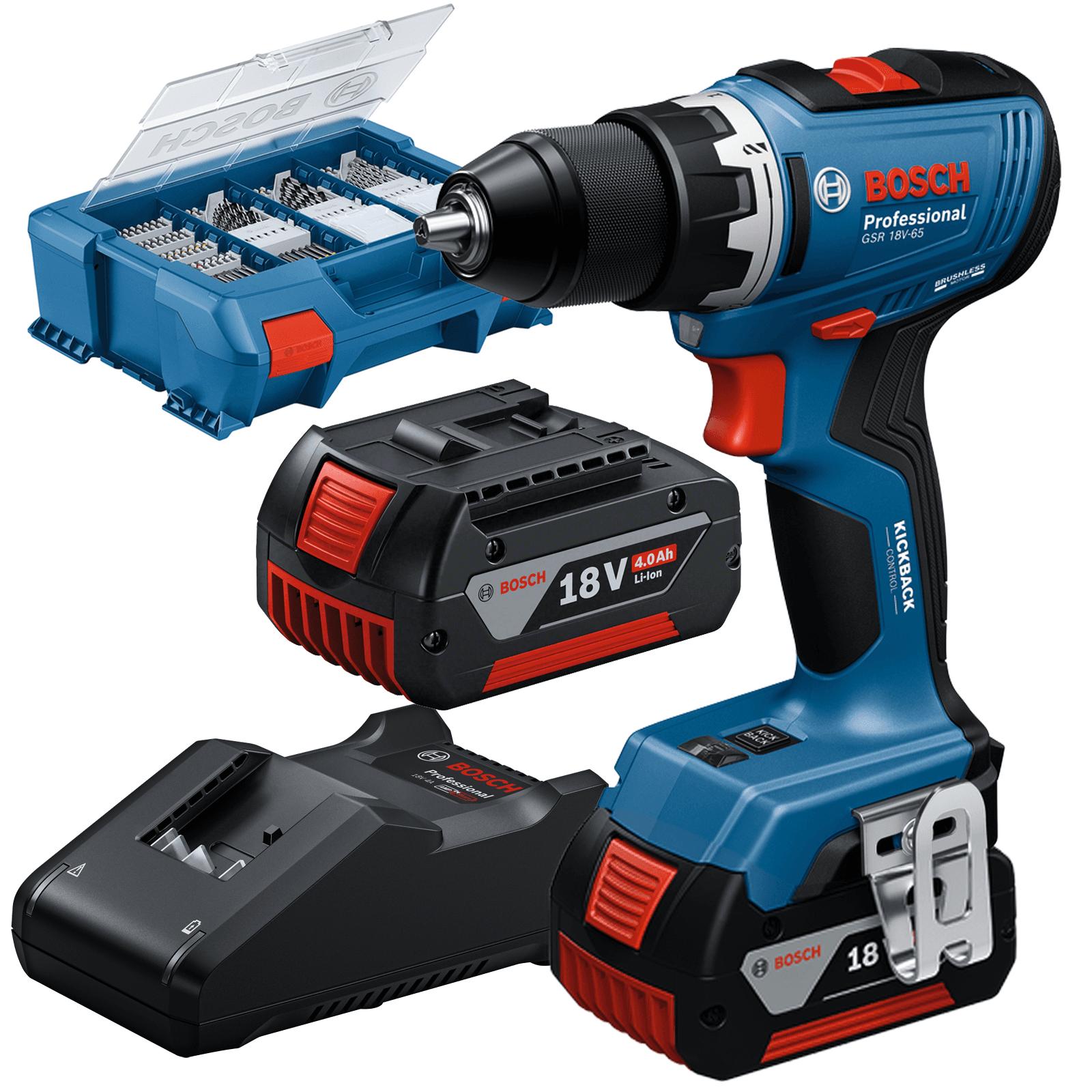 Berbequim Aparafusador sem Fios BOSCH GSR 18V-65 Professional (Azul), miniatura 2