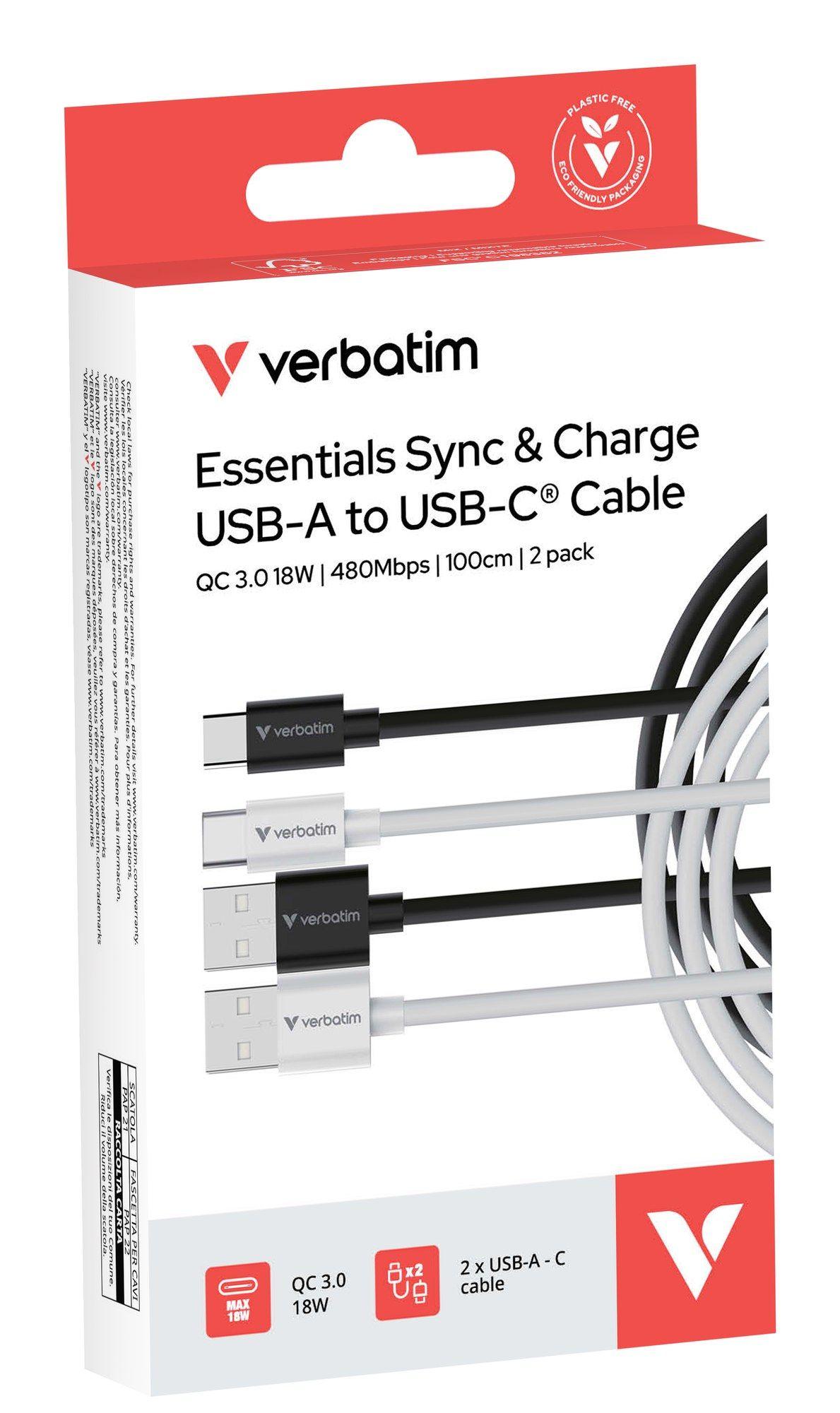 Cabo USB VERBATIM 32393 (1 m - USB-A macho, direito - USB-C macho, direito - Preto e Branco), miniatura 4