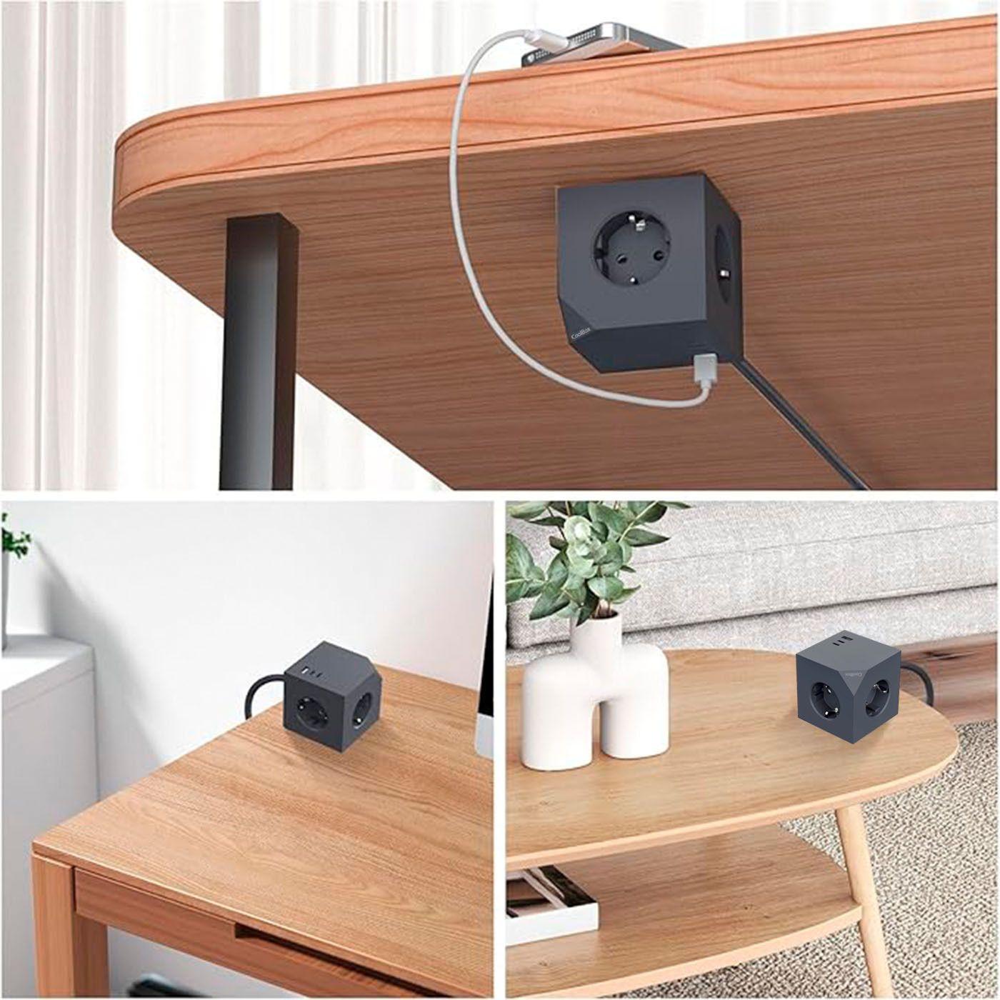 Base de Tomadas COOLBOX CUBIK MAGNET (2 USB-C e 1 USB-A - Integrado - Cinzento) — miniatura 4