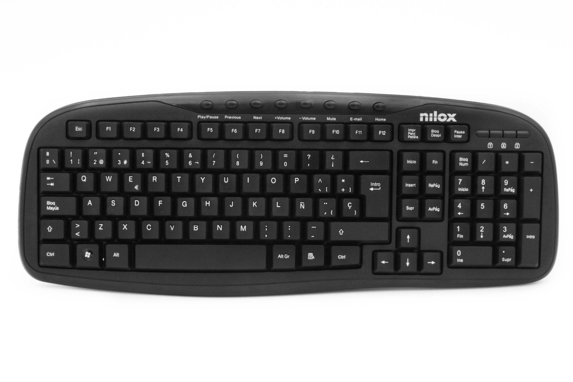 Teclado NILOX NXKBE000001 (Espanhol - Tamanho completo - USB - Preto)
