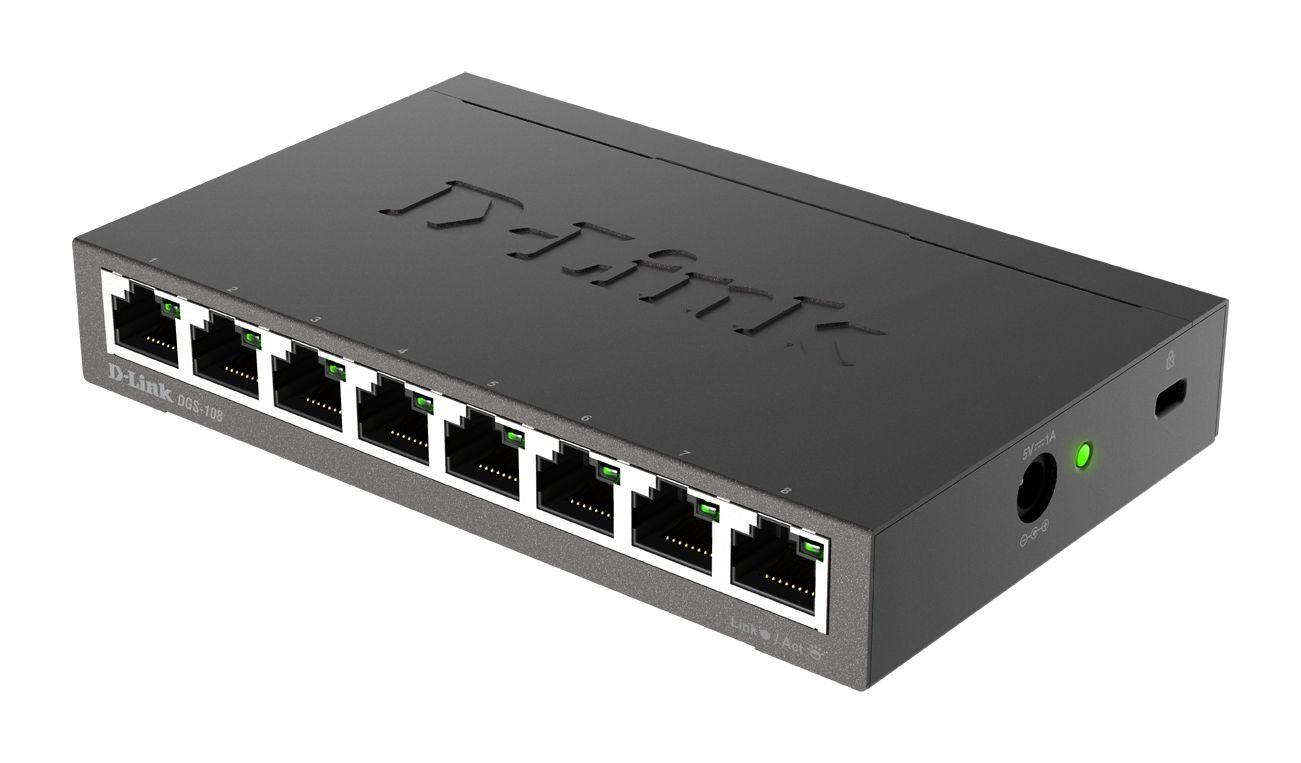 Switch de Rede D-LINK DGS-108 (Gigabit Ethernet - 10/100/1000 Mbps - 0,192 MB - Preto), miniatura 2