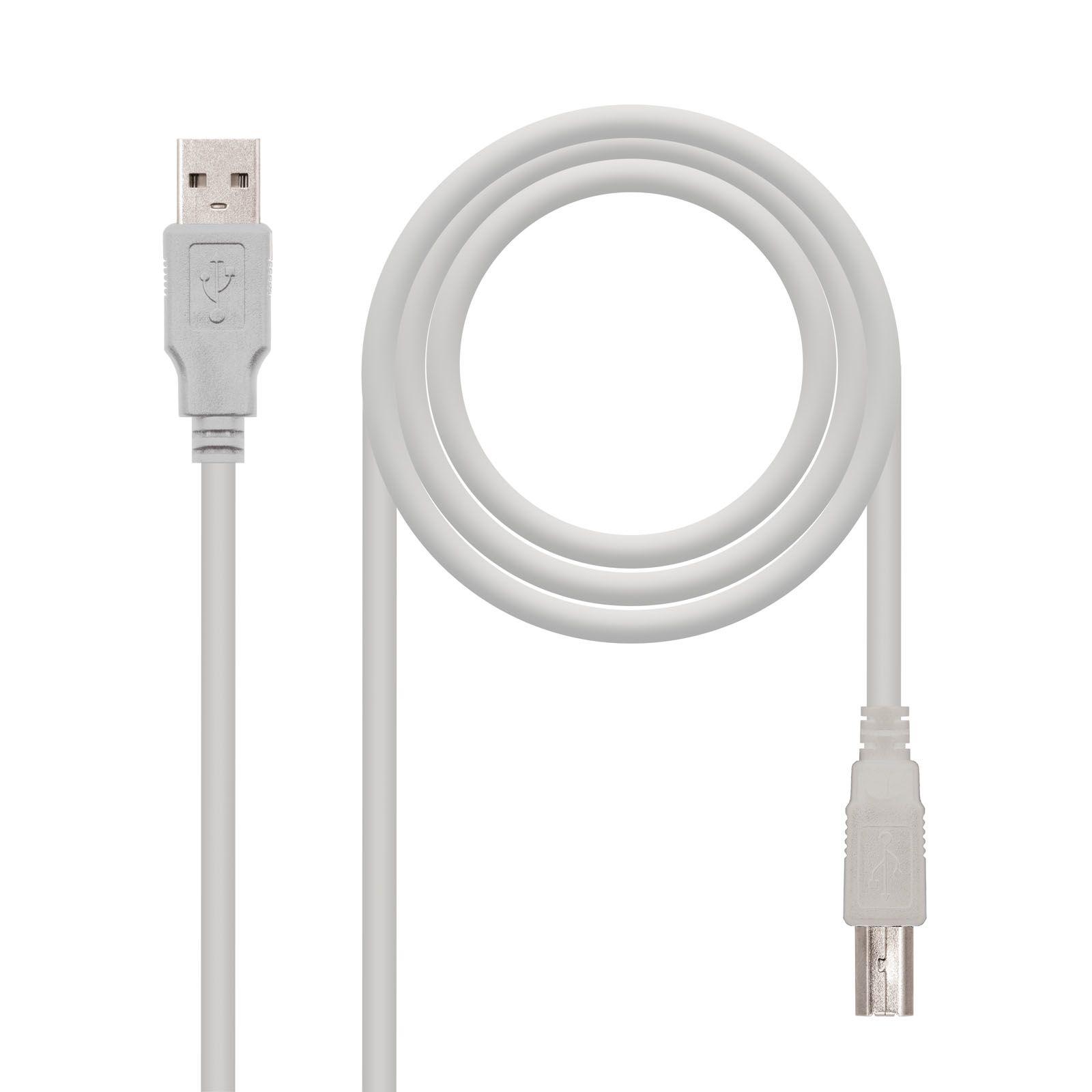 Cabo USB para Impressora NANOCABLE 10.01.0104 (3 m - USB B - USB A - Bege)